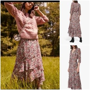 ALL SAINTS DELANA WILDE FLORAL WRAP RUFFLE DRESS